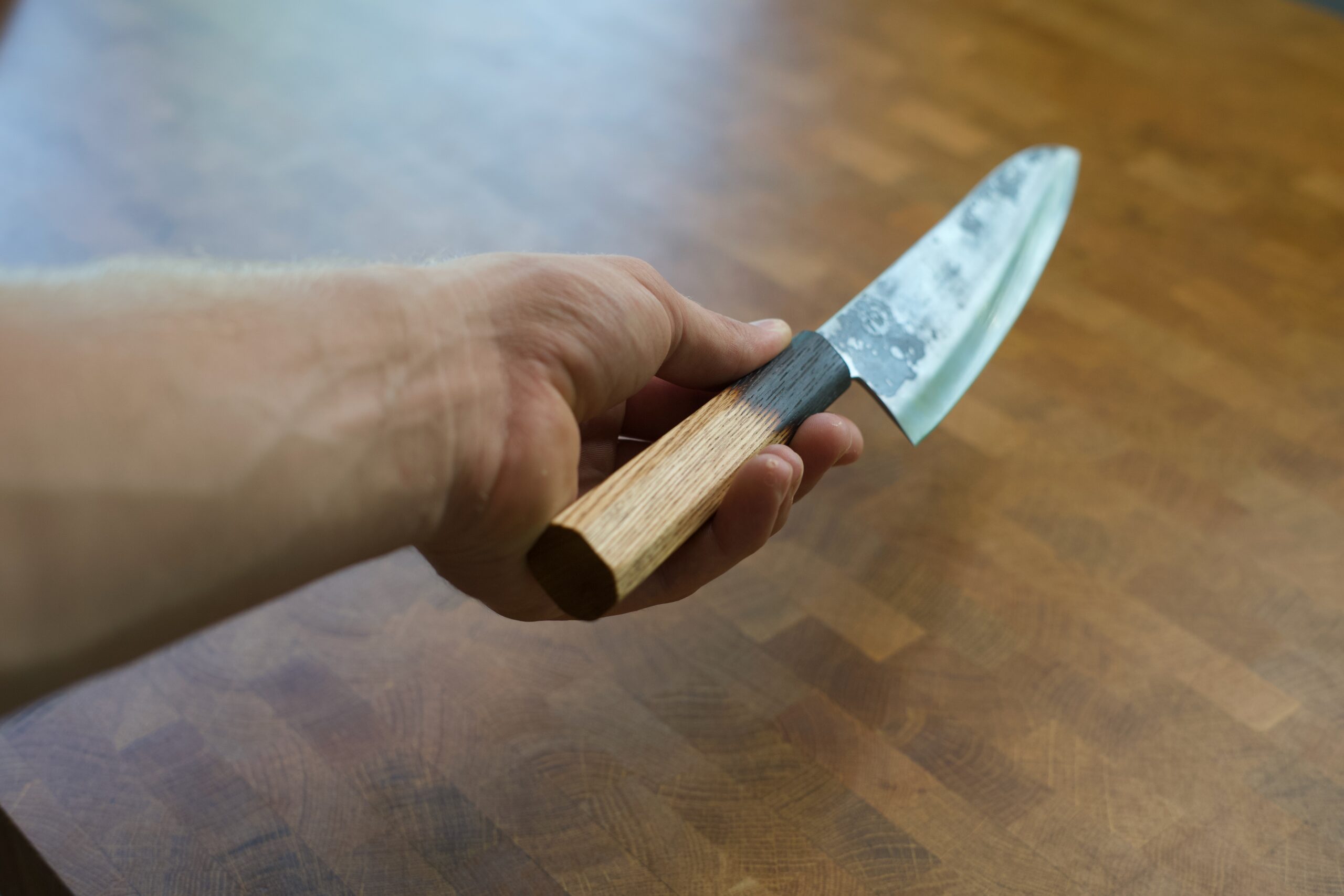TW Handgeschmiedetes Carbonstahl Kochmesser Prototyp – Bild 4